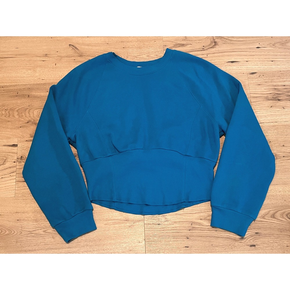 Victoria's Secret Sweatshirt Women XL Teal Pullover Corset Waist Fleece Boxyโ